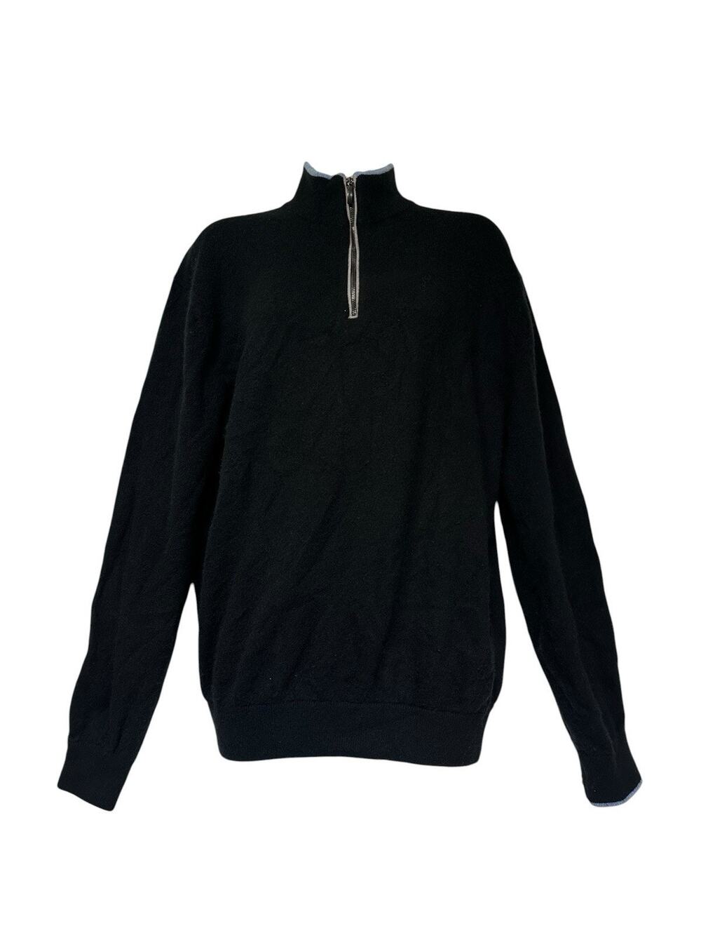 greyson cashmere 1/4 Zip Black Blue trim Wool sweater Size M